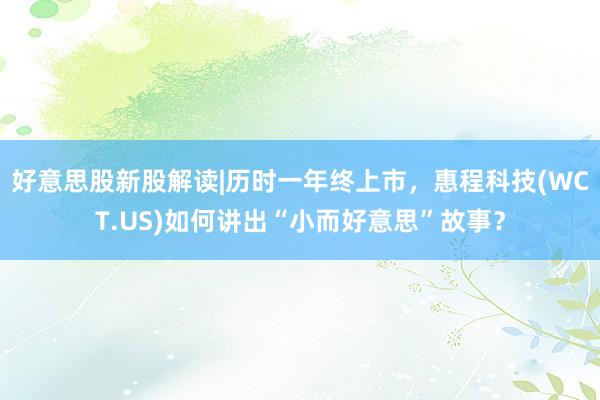 好意思股新股解读|历时一年终上市，惠程科技(WCT.US)如何讲出“小而好意思”故事？